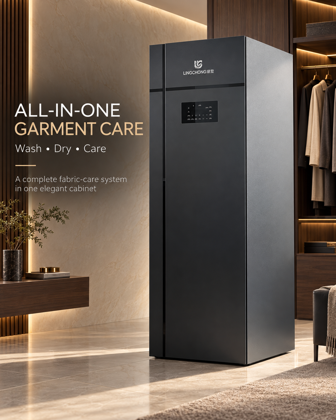 LINGCHONG all-in-one garment care cabinet in a premium interior