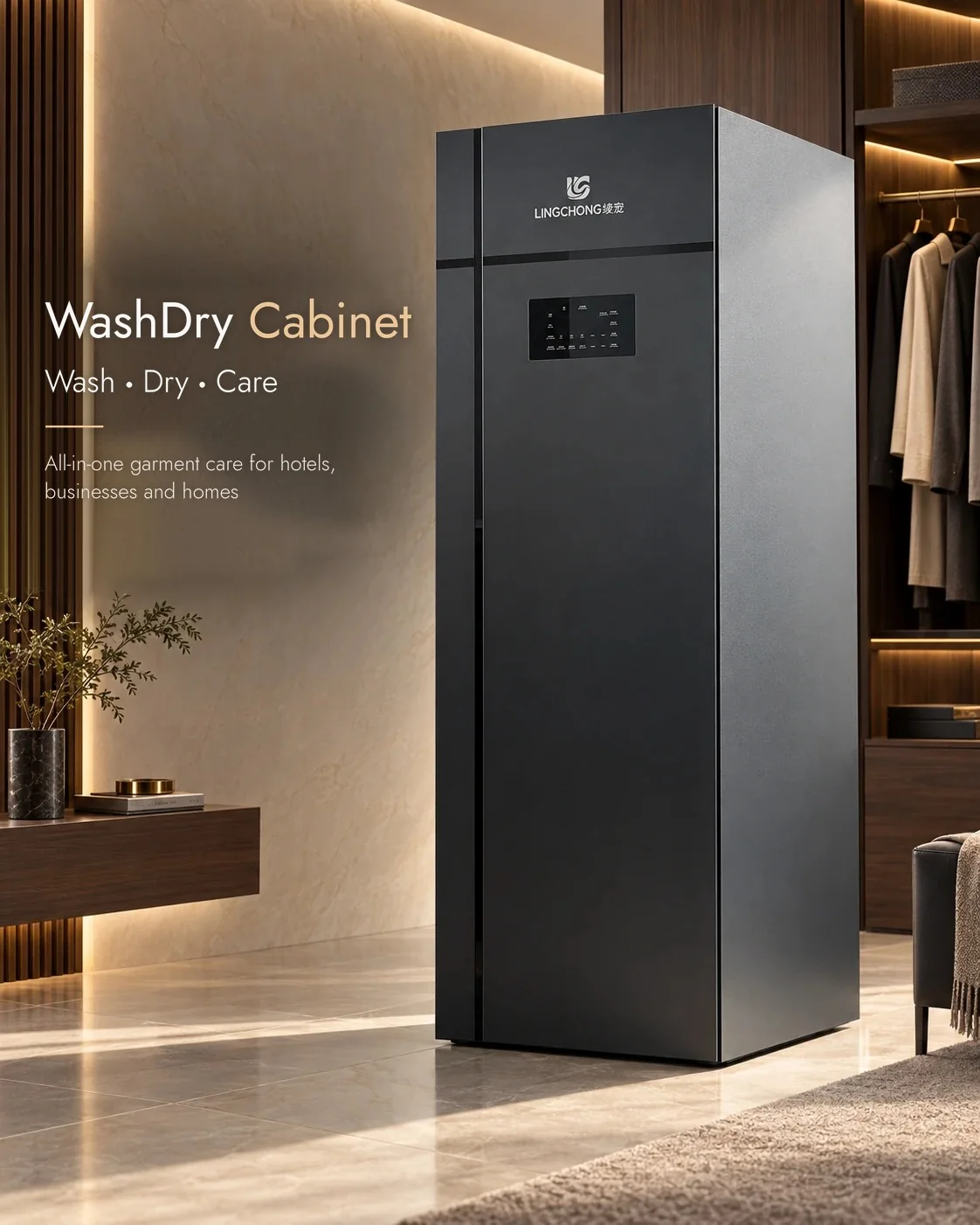 LINGCHONG WashDry Cabinet, armário lava e seca tudo-em-um com lavagem por pulverização e secagem no cabide